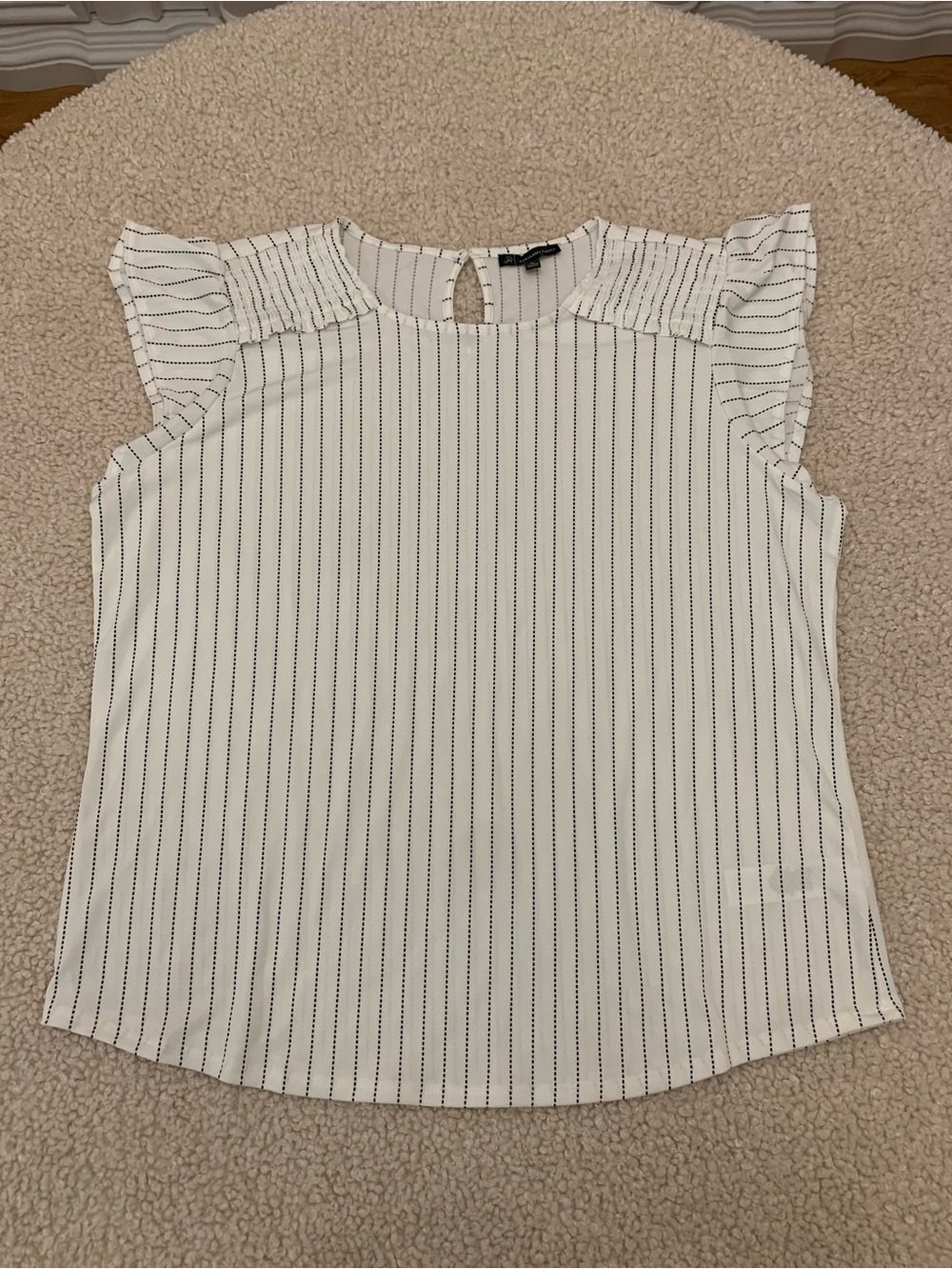 Adrianna Papell Women's White Vertical-Stripe Flutter Sleeve Top XL NWOT